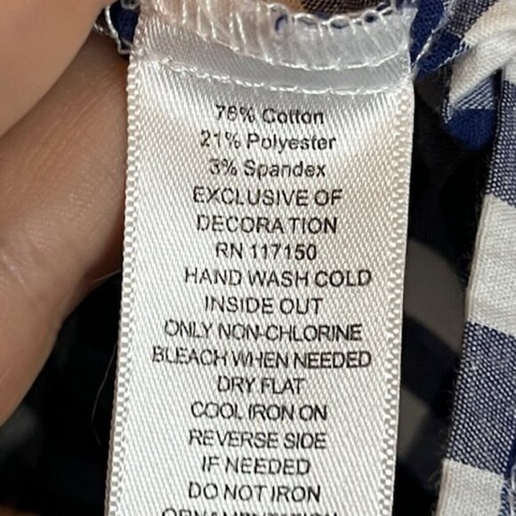 Quacker Factory Blouse Women's Size Medium Gingham Nautical Sailor Blue White‎ - Picture 4 of 4